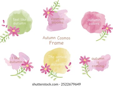 Autumn cosmos flowers watercolor title design illustration frame material set