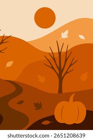 Autumn countryside landscape, ideal for cover, banner, autumn background