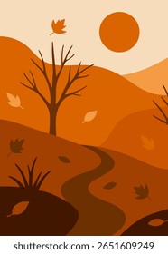 Autumn countryside landscape, ideal for cover, banner, autumn background