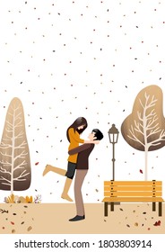autumn couple standing in autumn garden background vector