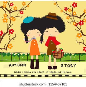 Autumn couple story doodle vector