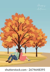 autumn couple under maple tree