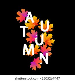 Autumn cover with bright beautiful leaves and modern typography, vector art illustration.