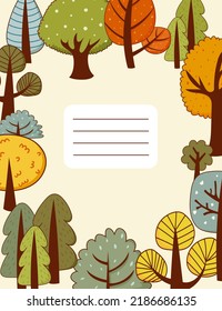 Autumn cover for notebook with trees