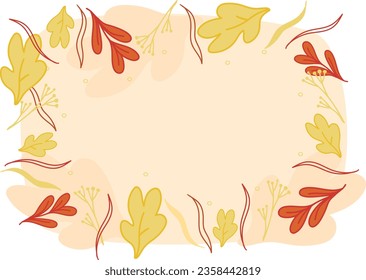 autumn cozy frame, card, border with leaves, vector, flat, yellow, orange, red