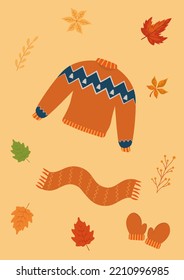 Autumn cozy hygge style cartoon vector