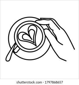 Autumn Cozy mood concept. line art female or male hand silhouette with a cup of coffee. abstraction. For your creative design. Modern hand drawn vector illustration isolated on white background