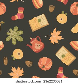 Autumn cozy seamless pattern. Design for fabric, textile, wallpaper, packaging.	