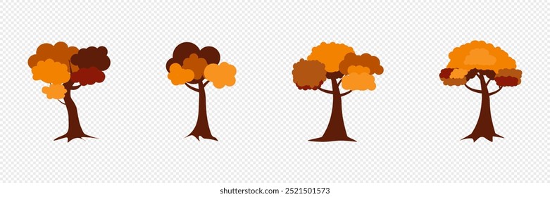 Autumn, cozy set Trees of leaves, and acorns. Vector illustration.