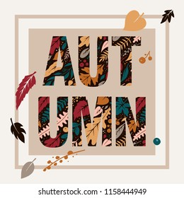 Autumn creative poster design with hand-drawn elements.Vector illustration