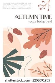 Autumn creative poster with organic various shapes,foliage and copy space for text.Modern design for social media marketing,covers,invitations,placard,brochure.Trendy fall vector illustration.