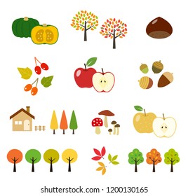 Autumn crop and tree illustration set