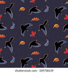 Autumn. Crows are flying among the autumn leaves