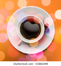 Autumn cup of coffee, blurred background, vector illustration. 