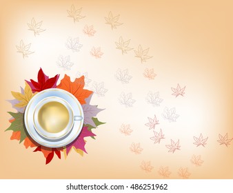 autumn cup of coffee with some leaves