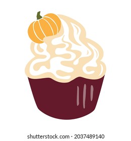 autumn cupcake with little pumpkin, vector artwork