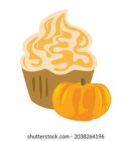 autumn cupcake with little pumpkin, vector artwork