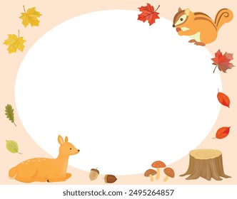 Autumn cute animal frame. Squirrel and deer.