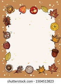 Autumn cute cozy banner with fall elements. Autumn festive poster. Fall harvest greetings flyer