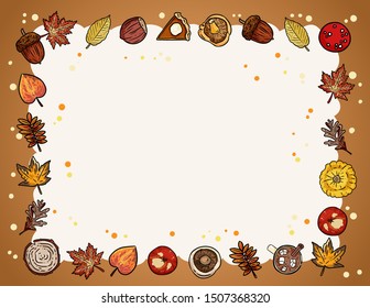 Autumn cute cozy banner with fall elements. Autumn festive poster. Fall harvest greetings flyer