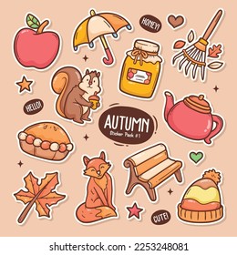 Autumn Cute Doodle Vector Sticker Collection