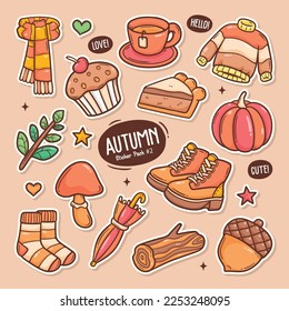 Autumn Cute Doodle Vector Sticker Collection