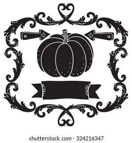 Autumn cute elements drawn in doodled | Vector set of autumn themed retro design elements | Moody sky abstract background | black and white