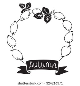 Autumn cute elements drawn in doodled | Vector set of autumn themed retro design elements | Moody sky abstract background | black and white