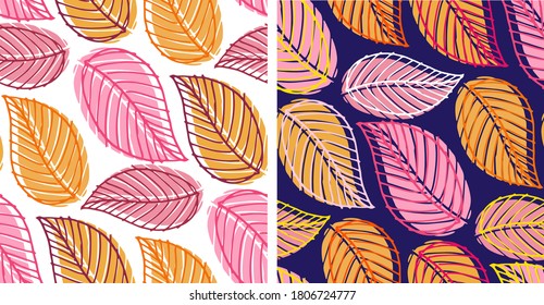 Autumn cute hand drawn doodle leaf and flower set. Abstract fall template banner art for pattern, background, fabric.Abstract  splash set.