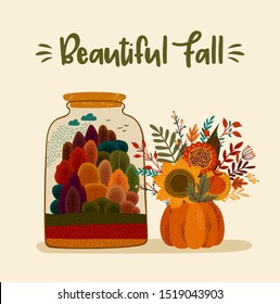 Autumn cute illustration. Vector design for card, poster, flyer, web and other users.