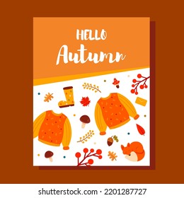 Postales lindas de otoño. Fondo, plantilla para banner, afiche o postal. Ilustración vectorial.