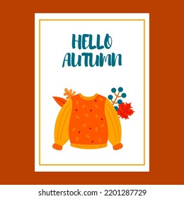 Autumn cute postcard. Background, template for banner, poster or postcard. Vector illustration.