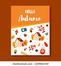 Autumn cute postcard. Template for banner, poster or postcard. Vector illustration.