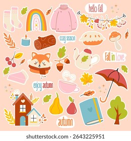 Autumn cute stickers elements pack clipart