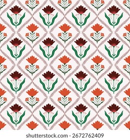 Herbst Damast nahtloses Muster mit floralem Design, elegante Tapete, charmanter Retro-Hintergrund