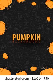 Autumn dark Background with Pumpkin for shopping sale, promo poster and frame leaflet, web banner. Vector illustration template