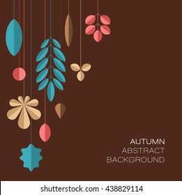 Autumn dark brown abstract floral background made from minimalist leafs with place for your text