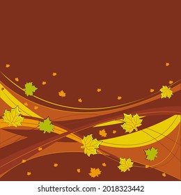 Autumn dark red square background with maple leaves, vector image, eps10