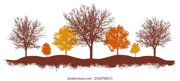 Autumn deciduous and bare trees silhouette, beautiful nature. Vector illustration