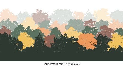 Autumn deciduous forest background, silhouettes of trees. Vector illustration