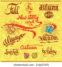 autumn decoration collection. set of calligraphic and typographic elements