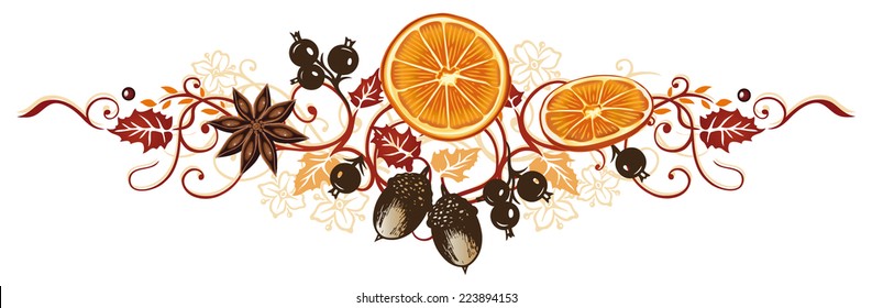 Autumn decoration with fruits and spices