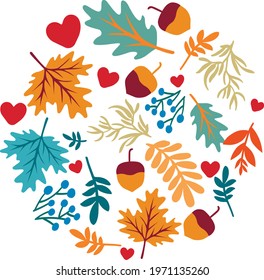 Autumn decoration with leaves. Vector art illustration