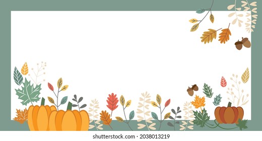 Autumn decorative background. Autumn story, Thanksgiving, Harvest concept illustration frame. Vector illustration.