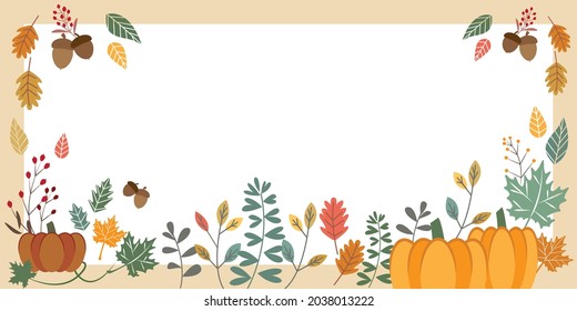 Autumn Decorative Background. Autumn Story, Thanksgiving, Harvest Concept Illustration Frame. Vector Illustration.