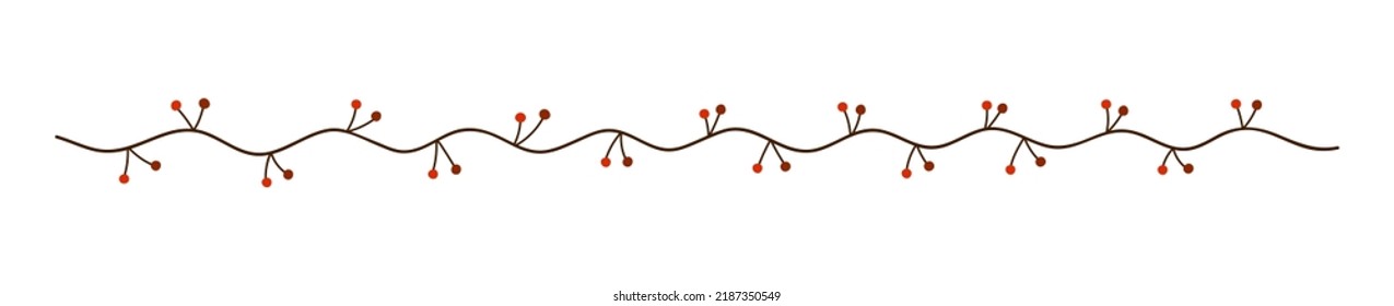 Autumn Decorative Element Abstract Isolated Line, Border, Branche Of Autumn Berries. Vector Botanical Doodle Illustration.