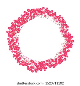 Autumn decorative frame of bunches of ripe red viburnum, berry crop, vector clip art