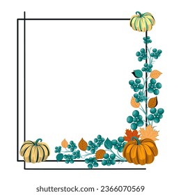 Autumn decorative frame with pumpkins and leaves vector illustration 