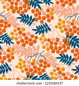 Autumn decorative rowanberry seamless pattern. Simple fall berries repeatable motif  for fabric, wrapping paper, surface design projects. 
