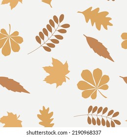 Autumn decorative seamless pattern with seasonal elements, acorns, plants, leaves, 